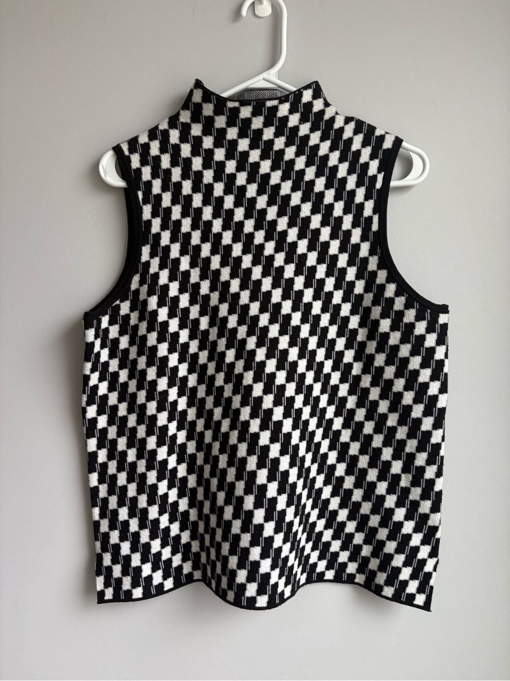 Checkerboard Mock Neck Tank Top in Black and White